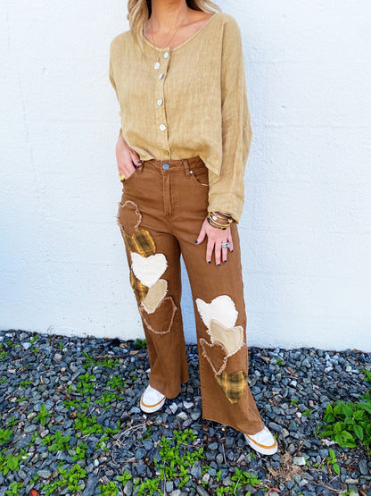 Wooden Heart Patch Pants