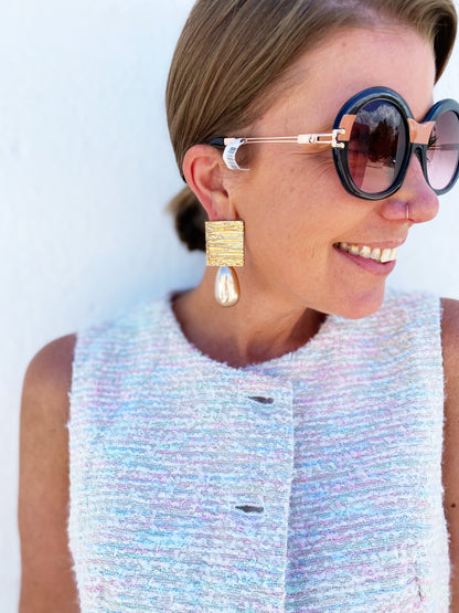 Tweed Sleeveless Button Down Mini Dress