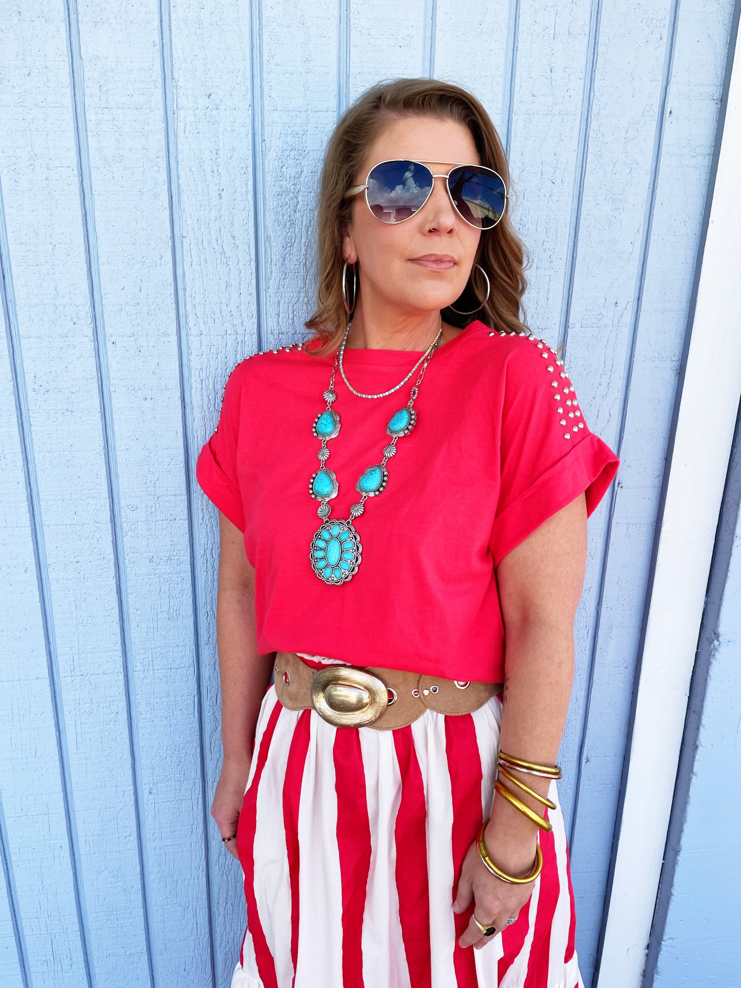 Alice Tee in Red with Studs