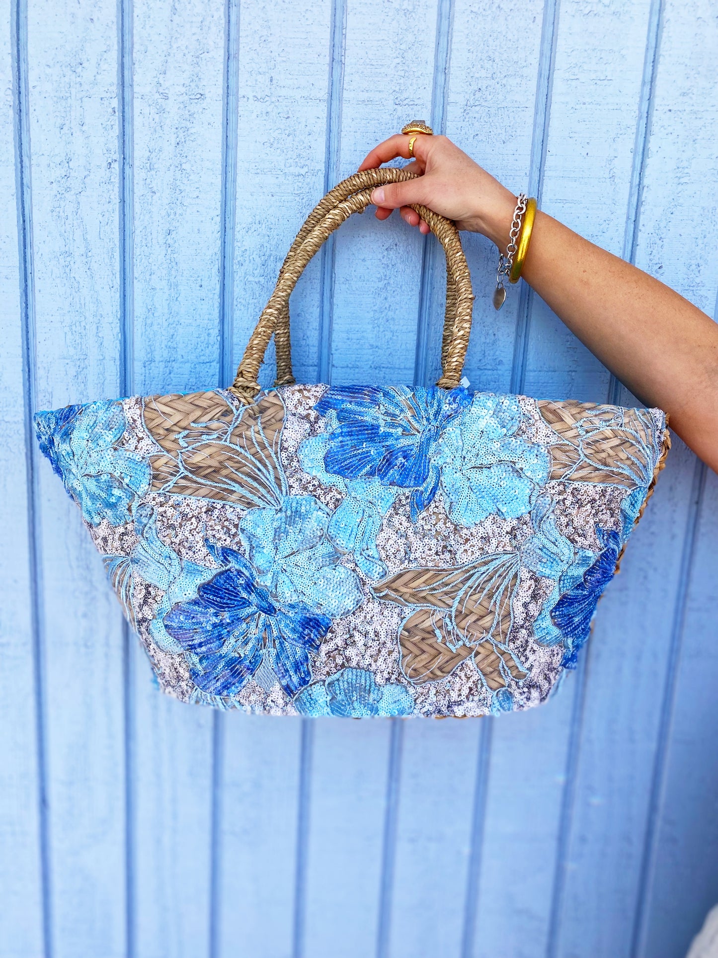 Linda Sparkle Wicker Natural Tote