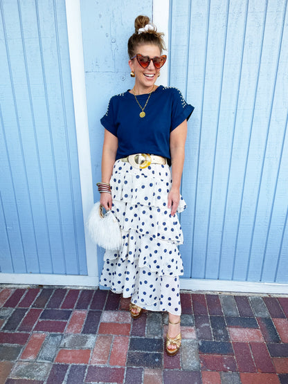 Alice Tee in Navy with Studs