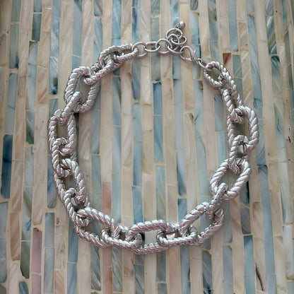 Worn Silver Textured Link necklace