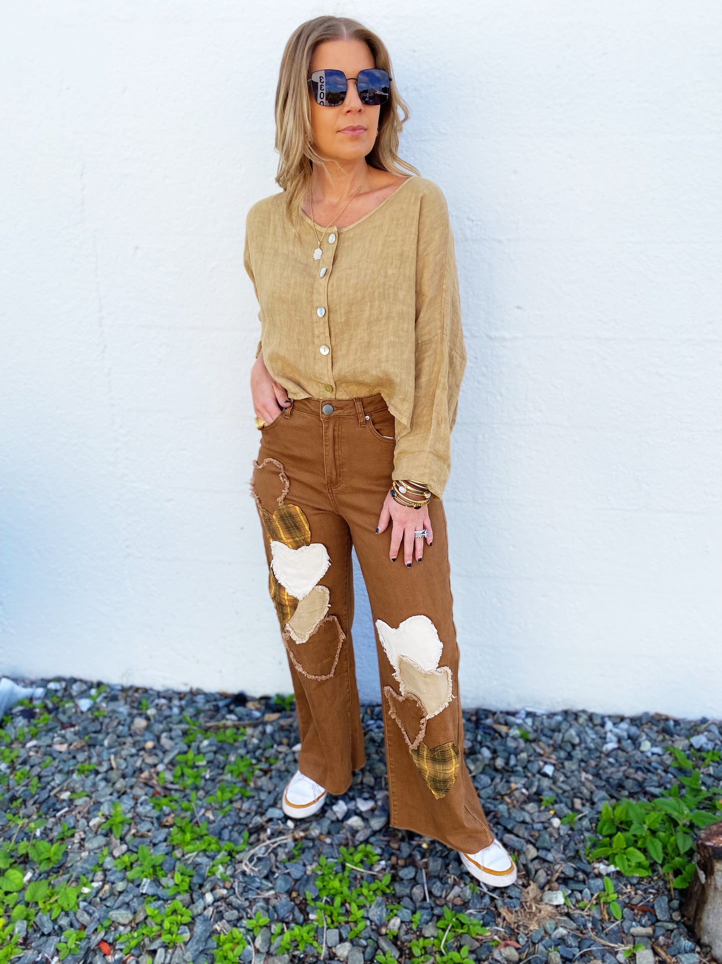 Wooden Heart Patch Pants