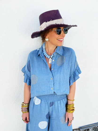 Phoebe Top in Blue Polka Dot