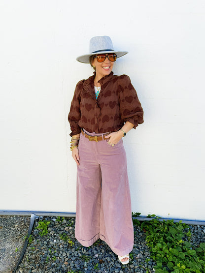 Jenny Heart Jacquard Ruffle Trim Shirt