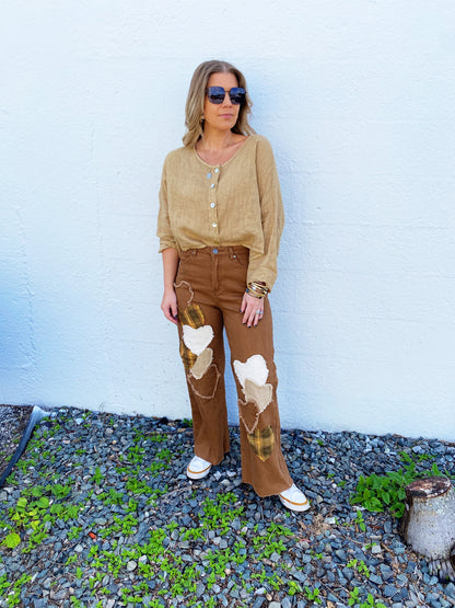 Wooden Heart Patch Pants