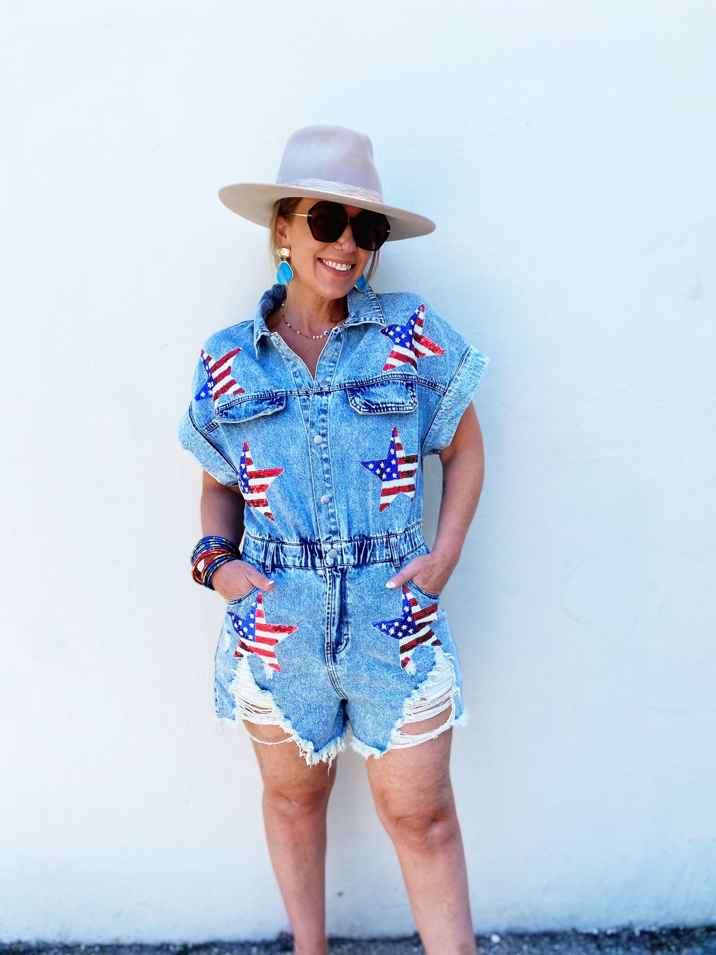 American Flag Washed Romper