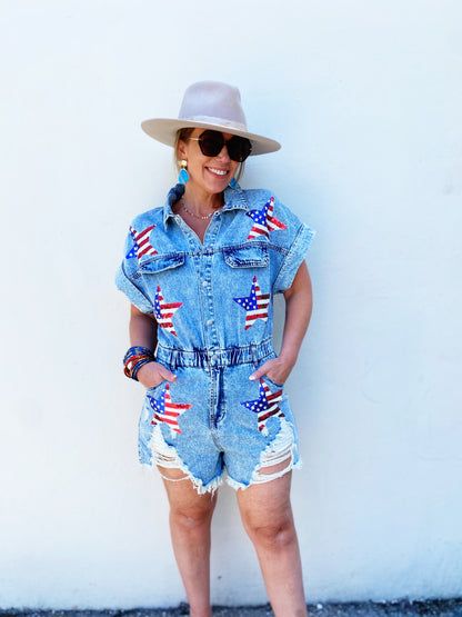 American Flag Washed Romper