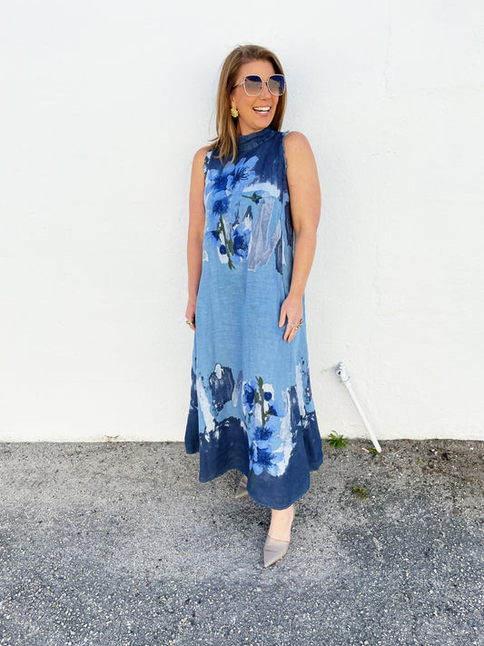 Jenny Dress in Blue Watercolor