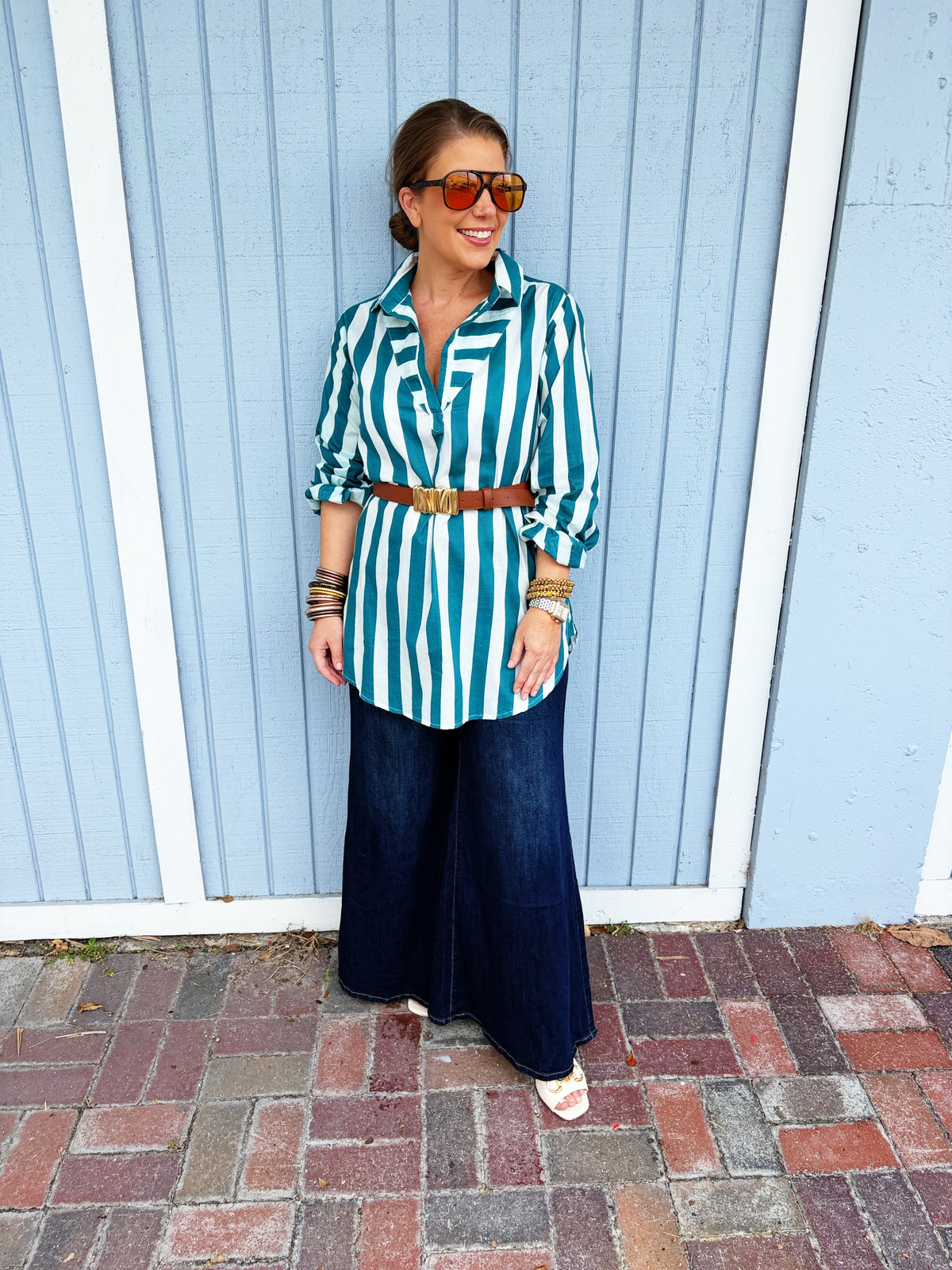 Odette Tunic Ocean and White Stripe