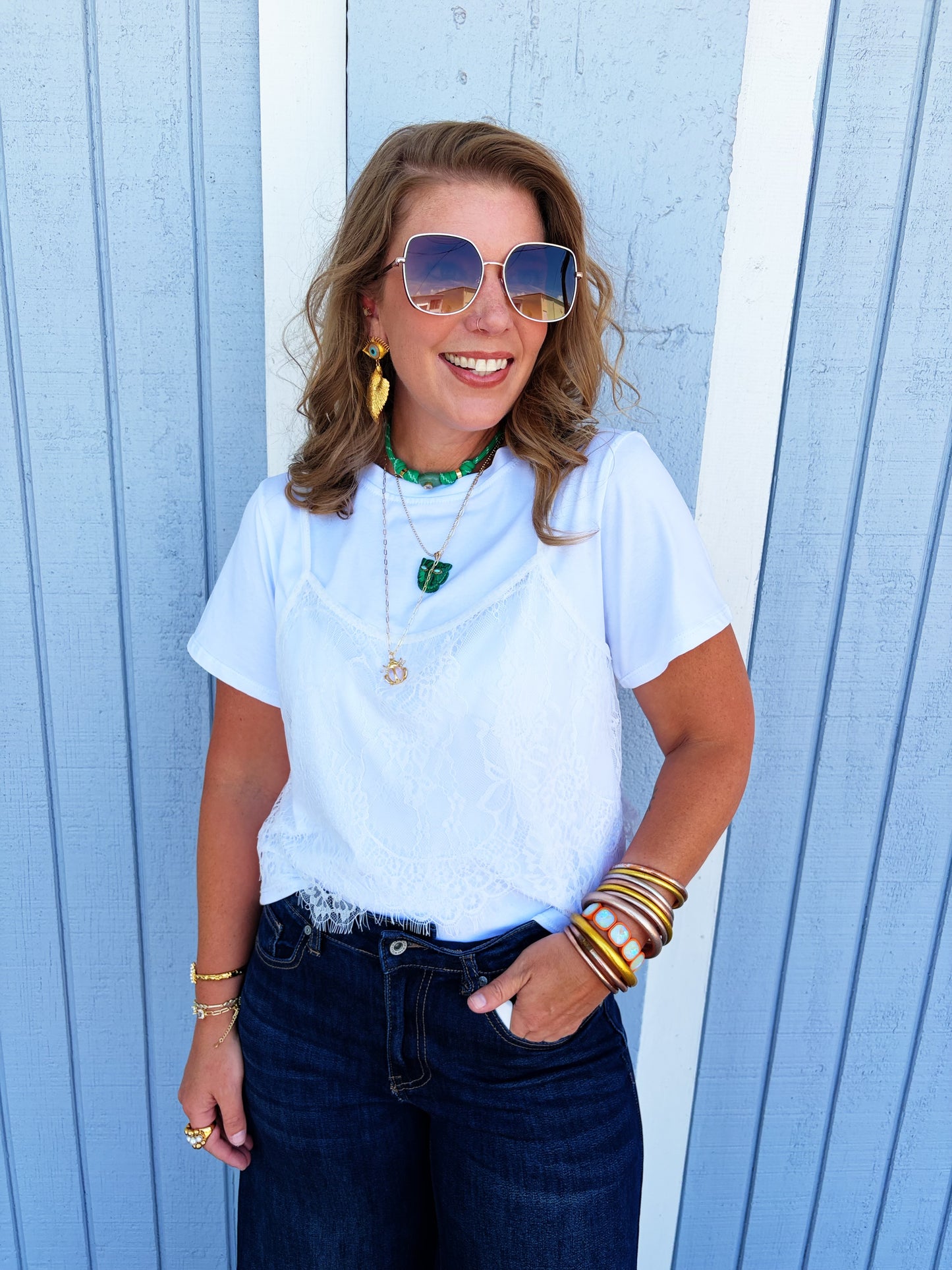Linda Lace Layered Tee in White
