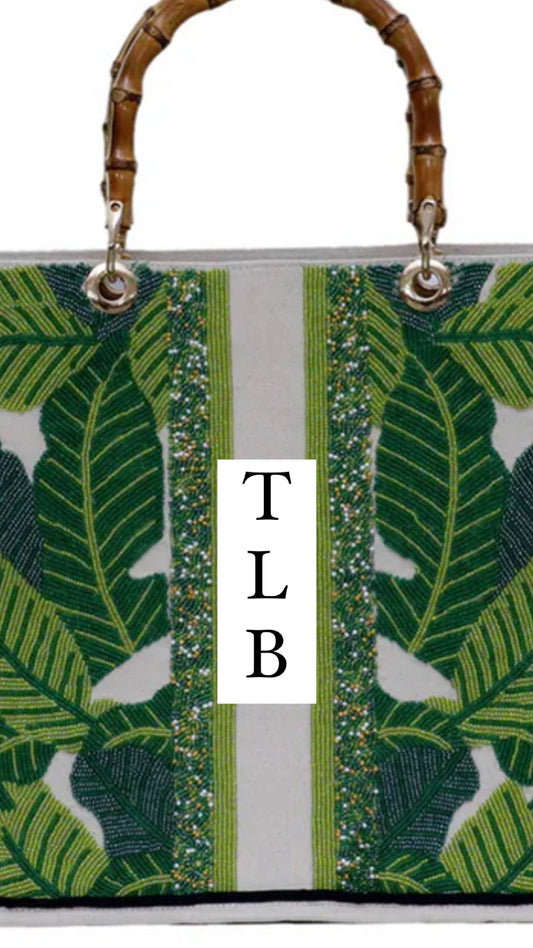 Custom Palm and Bamboo Tote With Monogram