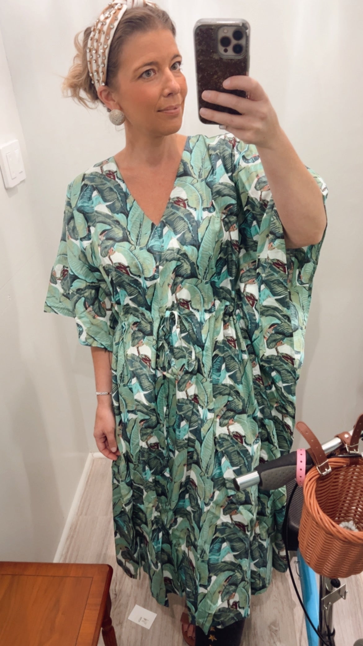 Isabella Kaftan palm Leaf Print