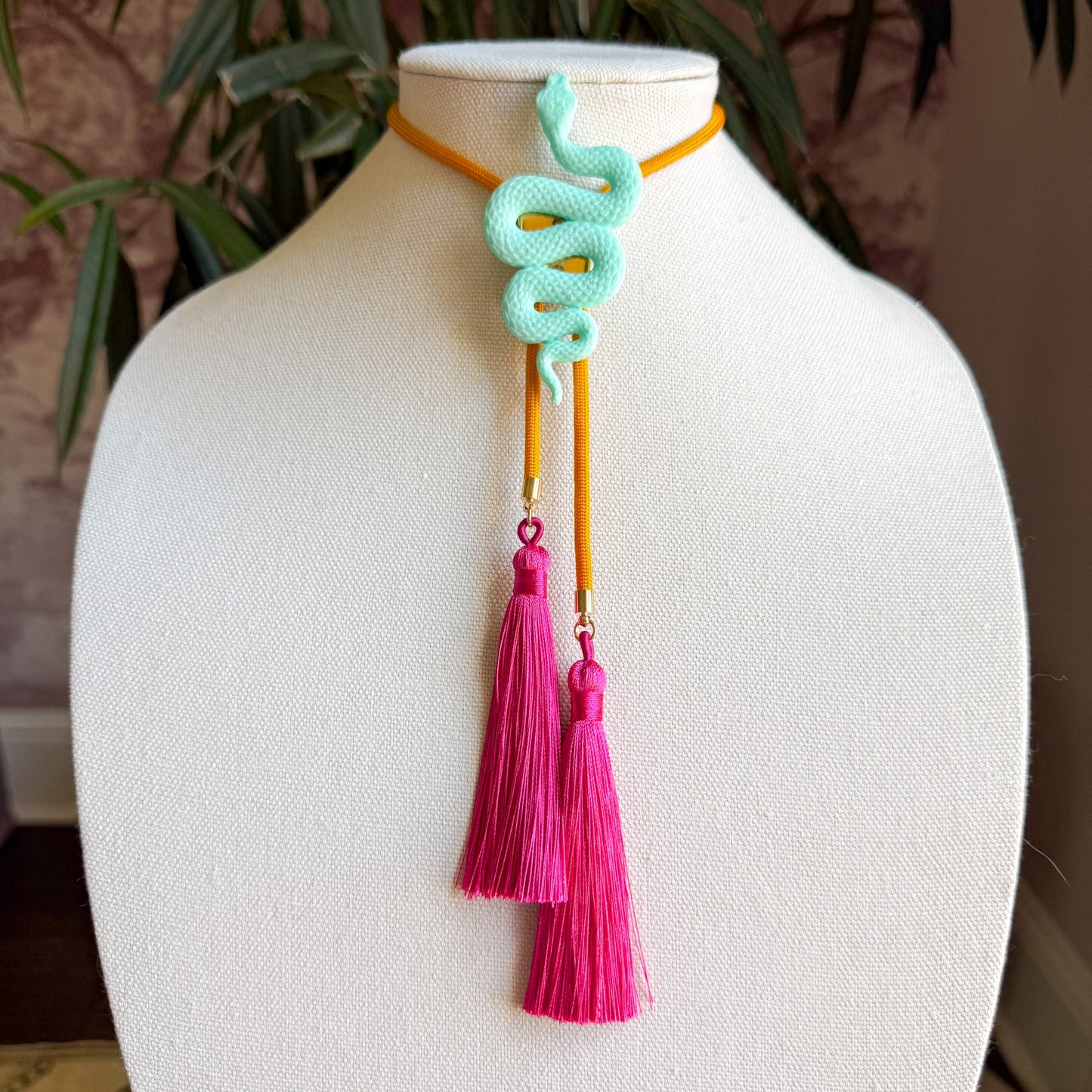 Snake Bolo Turquoise with Golden Yellow & Fuchsia