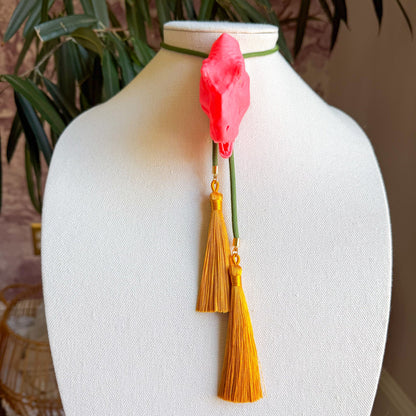 T Rex Bolo Punch Pink with Olive Green & Golden Yellow