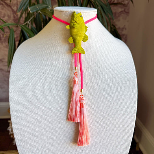 Fish Bolo Olive Green with Neon Pink & Peach