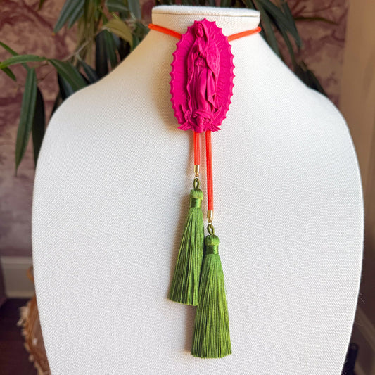 Our Lady of Glitterati Bolo Raspberry Pink with Solar Orange & Olive