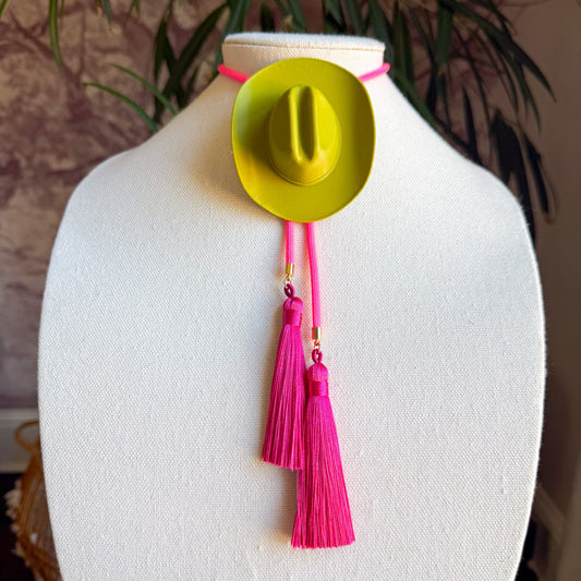 Cowboy Hat Bolo Olive Green with Neon Pink & Fuchsia