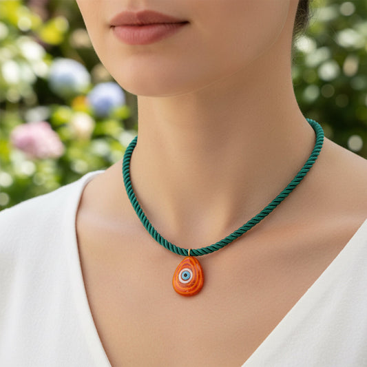 Orange Teardrop Pendant Evil Eye Necklace