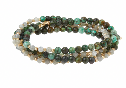 Stone Duo Wrap Bracelet/Necklace/Pin - Labradorite & African Turquoise/Gold