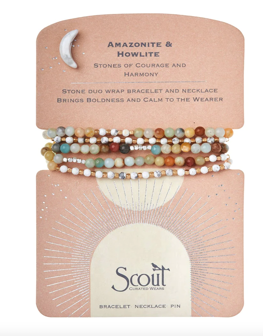 Stone Duo Wrap Bracelet/Necklace - Amazonite & Howlite