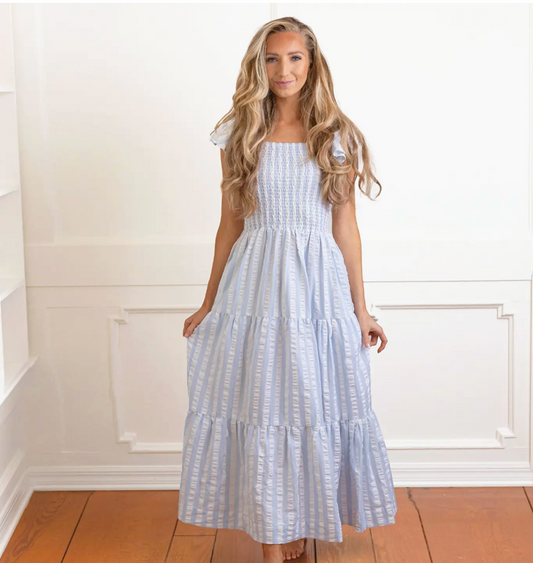 Charlie Dress Blue and White Stripe