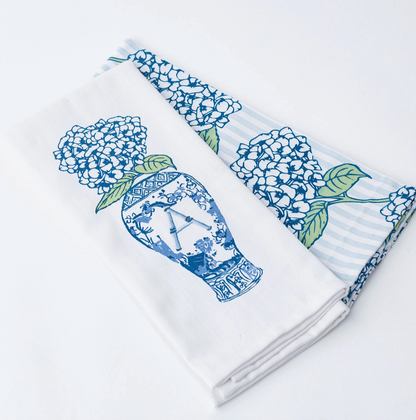 Initial Ginger Jar/Hydrangea Hand Towels Set of 2