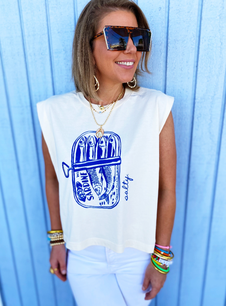 Underground Original Design: Salty Sardines Vintage Cropped Muscle Tank