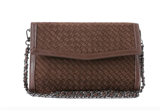 Beth Clutch- Chocolate Woven Vegan Suede