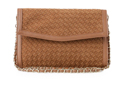 Beth Clutch- Woven Saddle Vegan Suede