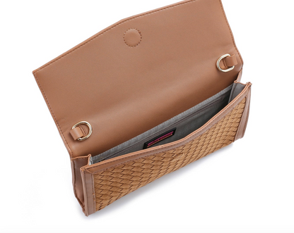 Beth Clutch- Woven Saddle Vegan Suede