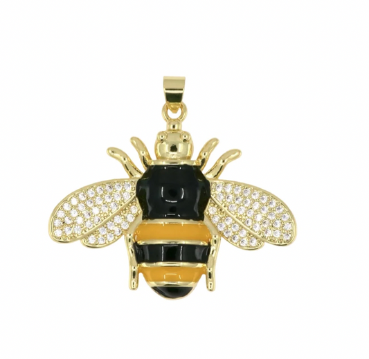 Enamel Bee Pendant with Pavé Crystal Details