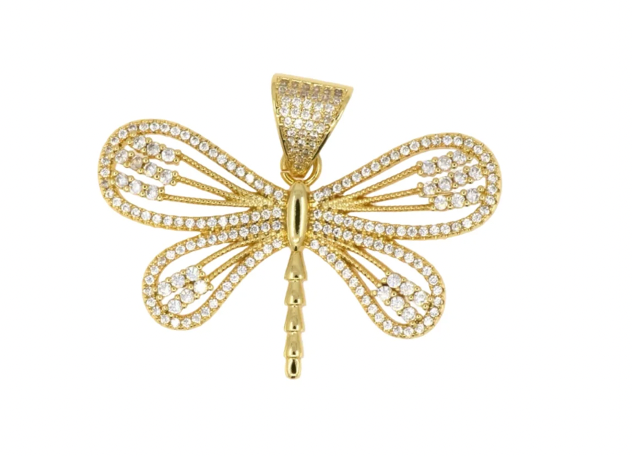 Golden Dragonfly Pendant with Pavé & Zirconia