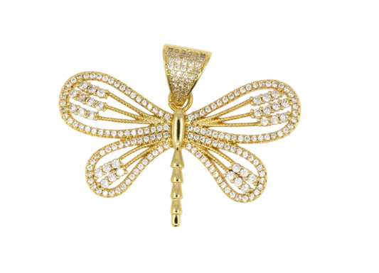 Golden Dragonfly Pendant with Pavé & Zirconia