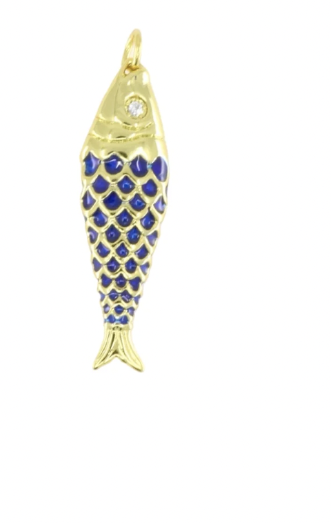 Gold Rigid Fish Pendant – Blue