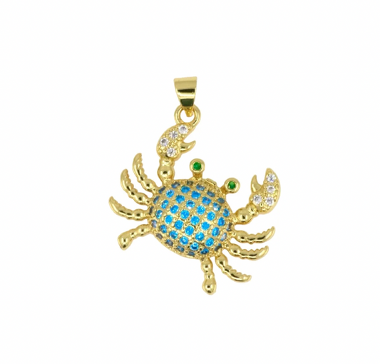 Mini Pavé Crab Pendant in Gold & Blue