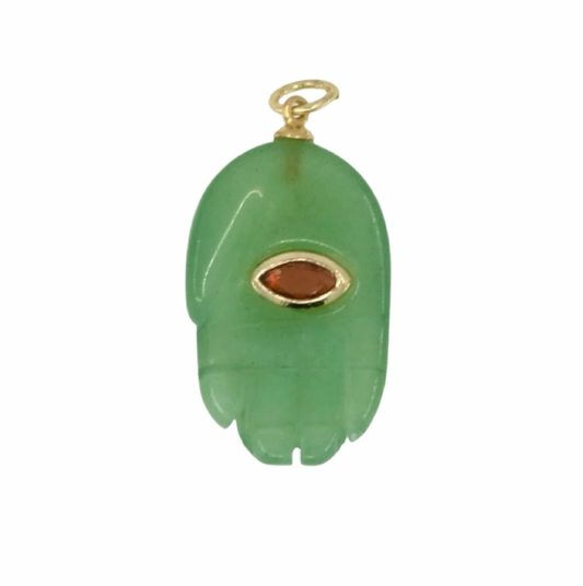 Natural Stone Hamsa Hand Pendant- Jade