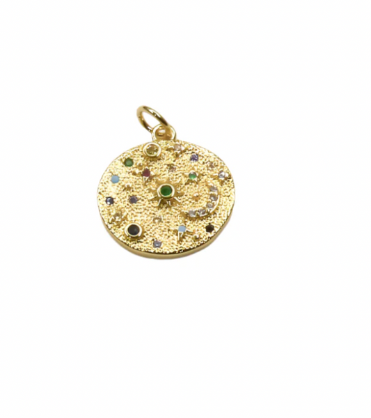 Celestial Coin Pendant with Rainbow Gems