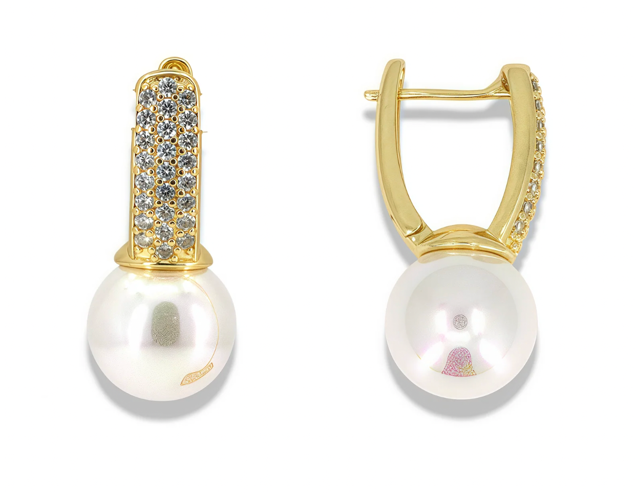 Pavé Crystal & Pearl Huggie Earrings