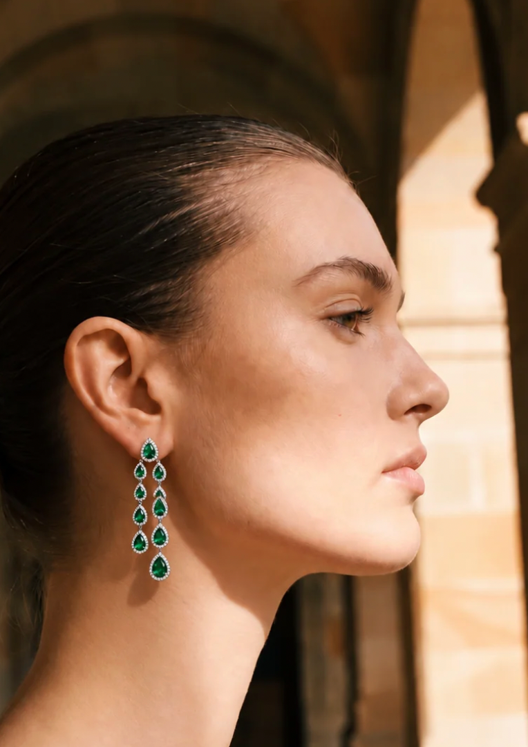 Deanna Earrings in Emerald Green