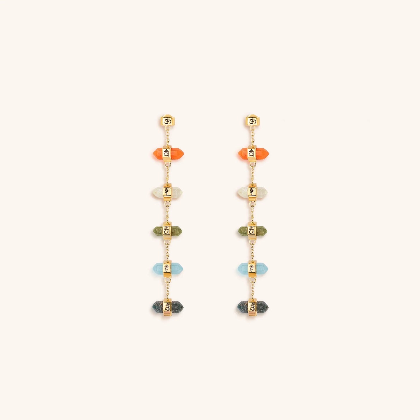 Rainbow of Hope - Multi Stone Pointer Chakra Drop Earrings