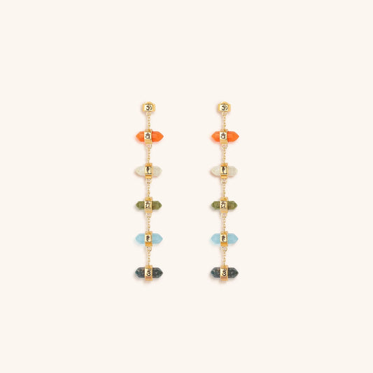 Rainbow of Hope - Multi Stone Pointer Chakra Drop Earrings