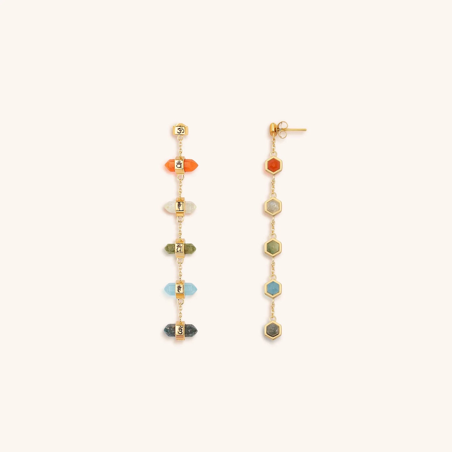 Rainbow of Hope - Multi Stone Pointer Chakra Drop Earrings