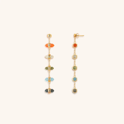 Rainbow of Hope - Multi Stone Pointer Chakra Drop Earrings