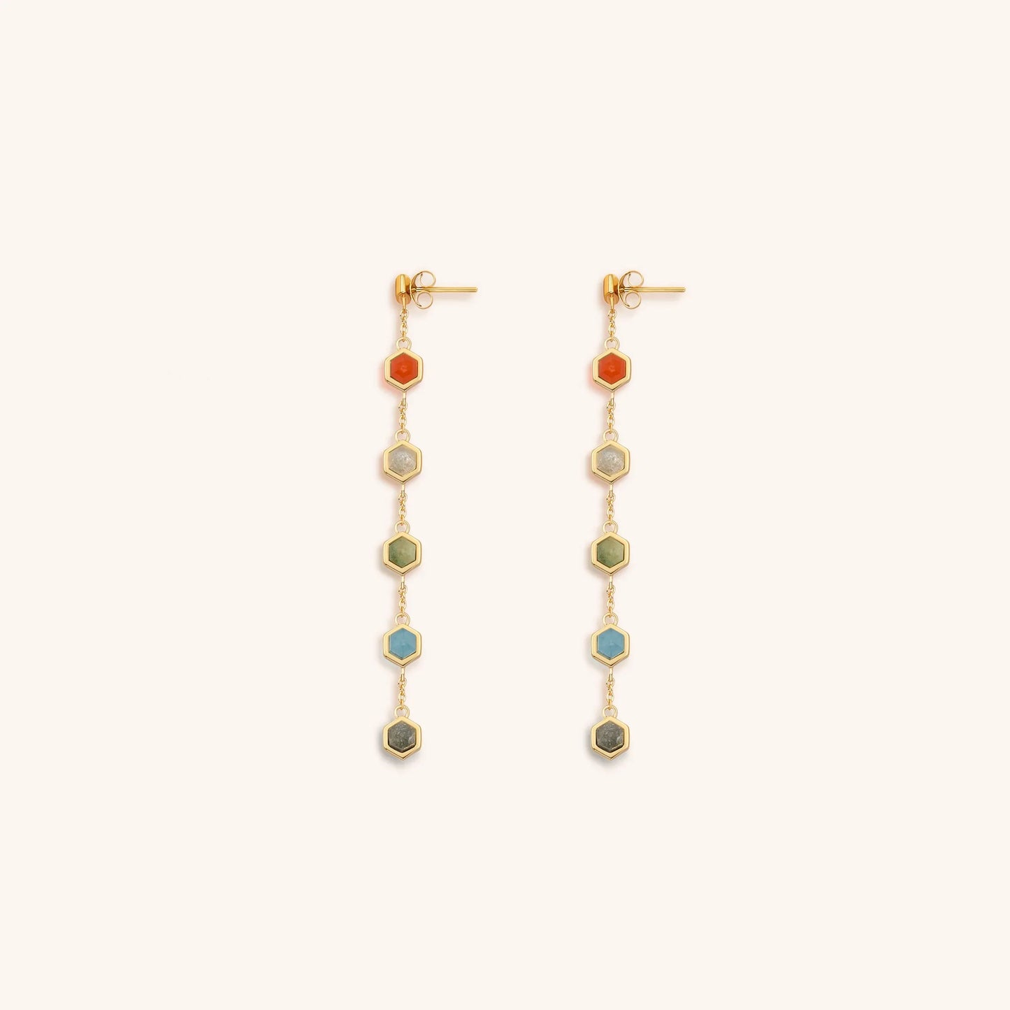 Rainbow of Hope - Multi Stone Pointer Chakra Drop Earrings