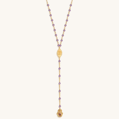 Peace of Spirit - Amethyst Evil Eye Hamsa Lariat Necklace