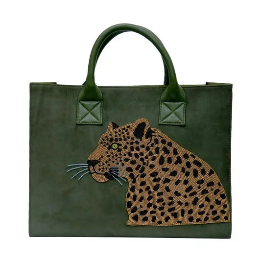 Custom Beaded Green Leopard Bag- Add Initials