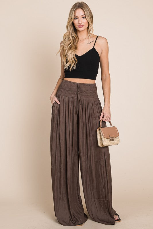 Ruched waist wide resort pants in plus sizes