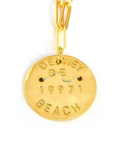 Beach Tag Charm Necklace – 18k Gold Plated
