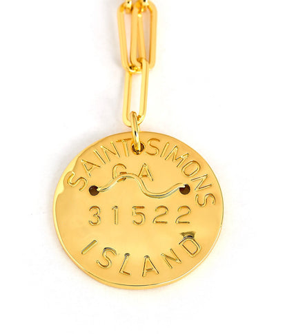 Beach Tag Charm Necklace – 18k Gold Plated